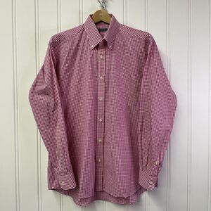 Turtleson Mens Large Pink Gingham Button Down‎ Shirt Cotton Preppy Golf Classic